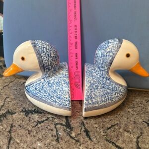 Blue and White Duck Bookends